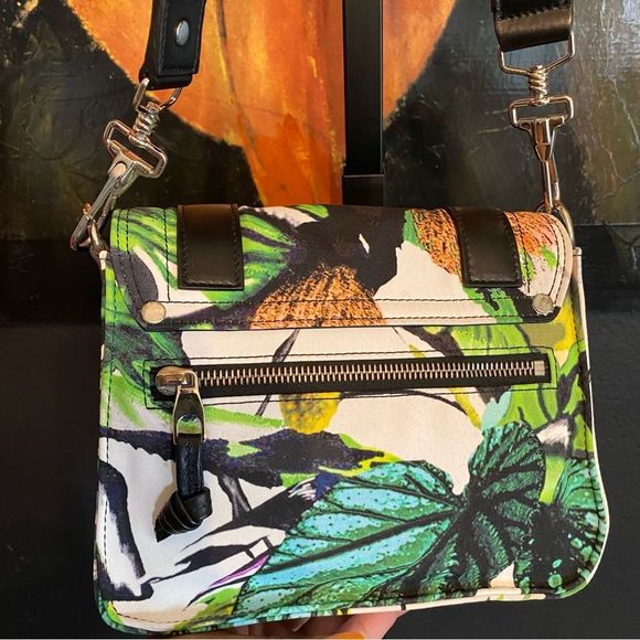 Proenza Schouler PS1 Tropical Print Nylon Pouch Crossbody Bag Ecru Multi Flawed - Picture 6 of 16